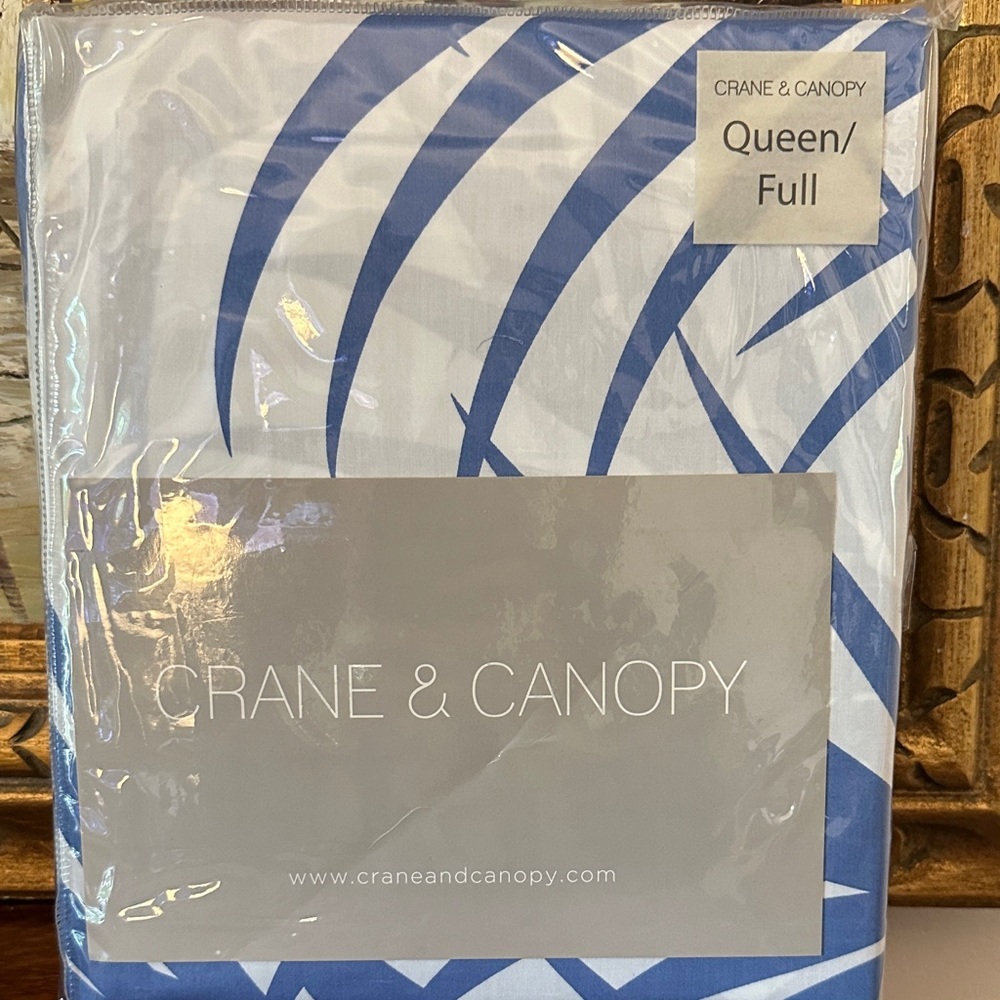 NWT Crane & Canopy Blue & White Palmetto Print Queen/Full Size Duvet Cover
